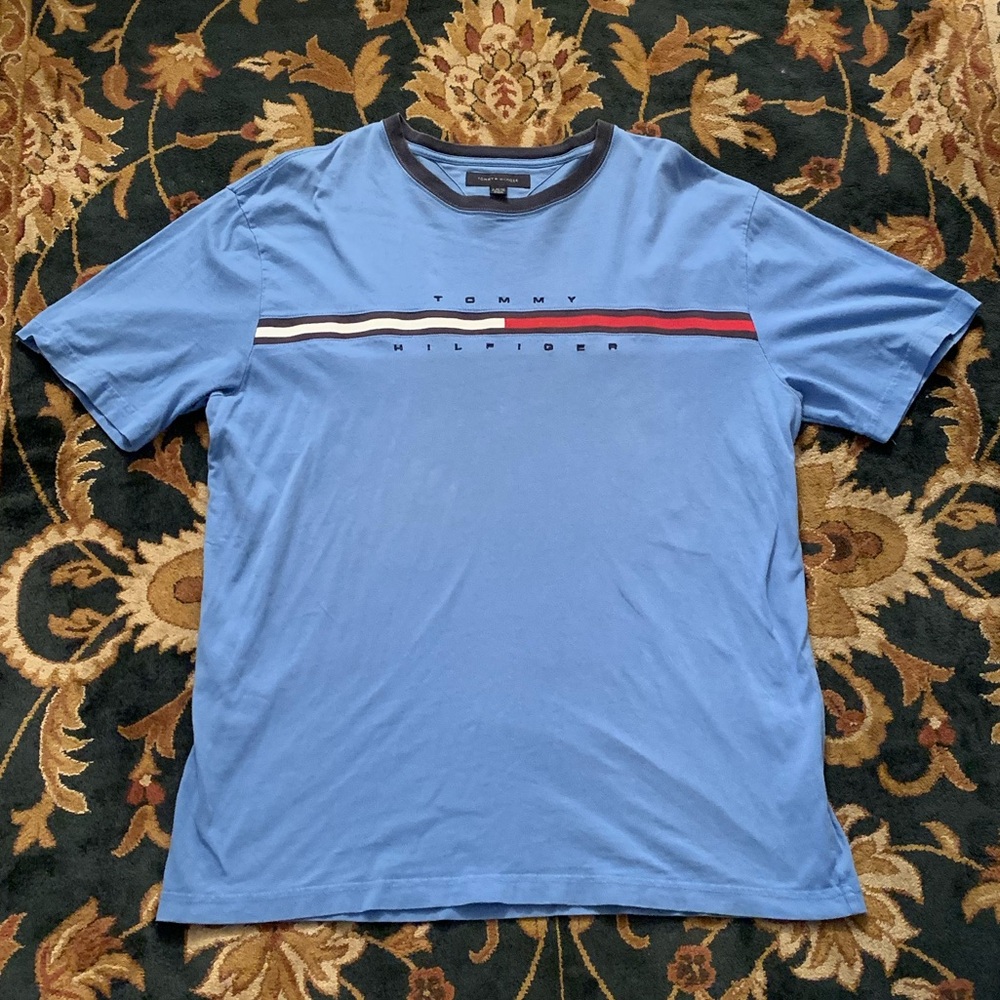 🏄Y2K TOMMY HILFIGER MENS CHEST STRIPE LOGO SHORT SLEEVE T-SHIRT - SIZE XL🏄‍♂️